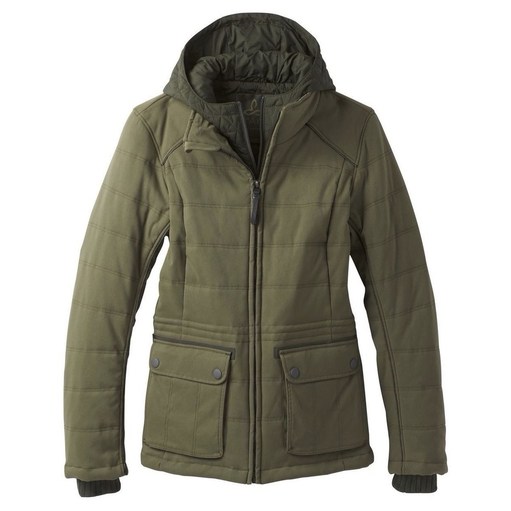 Prana Jacket L Insulated Quilted Parka Women Large Green Hooded Jacket Outdoors - Picture 1 of 11